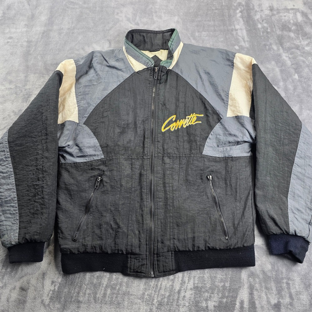 Swingster Corvette Jacket Mens M Black‎ Grey Vintage Colorblock Racing Bomber